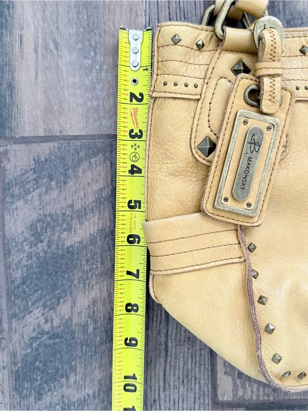 B. Makowsky Butter Yellow Stud-Accent Leather Boho Hand Bag